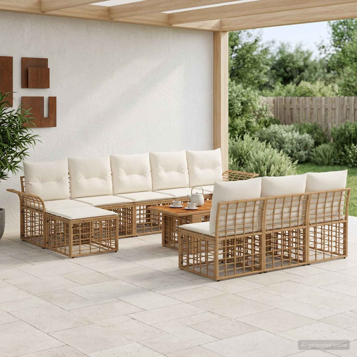 Tuinbankenset 11 st Natuurlijk en Crème Wit poly rattan is nu te koop bij PeponiXL, paradijselijk wonen!