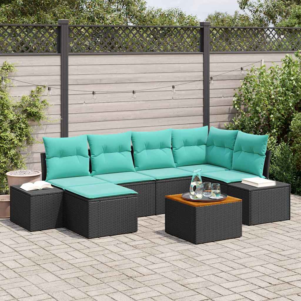 Tuinbankenset met kussen 7 pcs Zwart poly rattan is nu te koop bij PeponiXL, paradijselijk wonen!