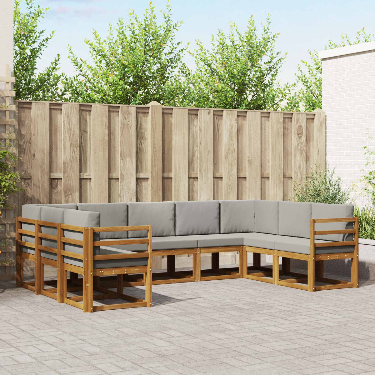 Buiten bankenset met kussen 9 pcs Natuurlijk en Lichtgrijs is nu te koop bij PeponiXL, paradijselijk wonen!