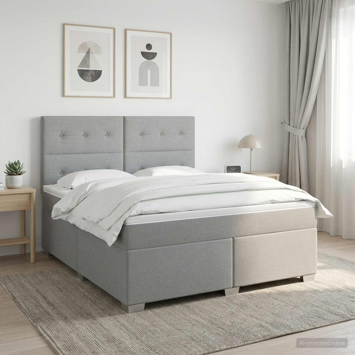 Boxspringbed met matras Lichtgrijs 160 x 200 cm Stof is nu te koop bij PeponiXL, paradijselijk wonen!