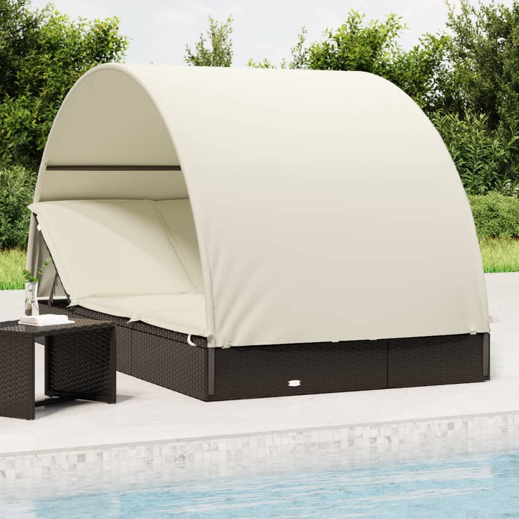 Ligbed 2-persoons met rond dak 211x112x140 cm poly rattan zwart is nu te koop bij PeponiXL, paradijselijk wonen!