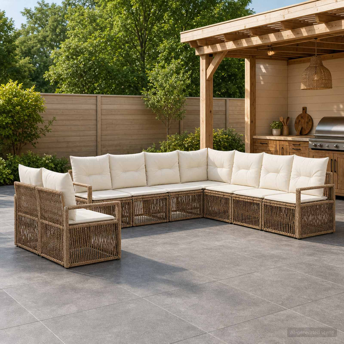 Tuinbankenset 9 pcs Beige poly rattan is nu te koop bij PeponiXL, paradijselijk wonen!