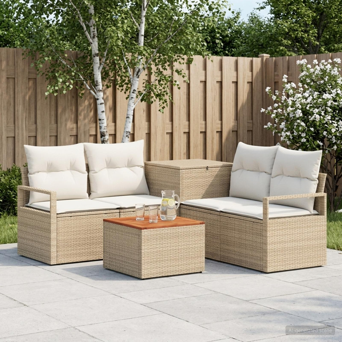 Bankstel 6 st Beige en Crème Wit Poly Rattan en Staal is nu te koop bij PeponiXL, paradijselijk wonen!