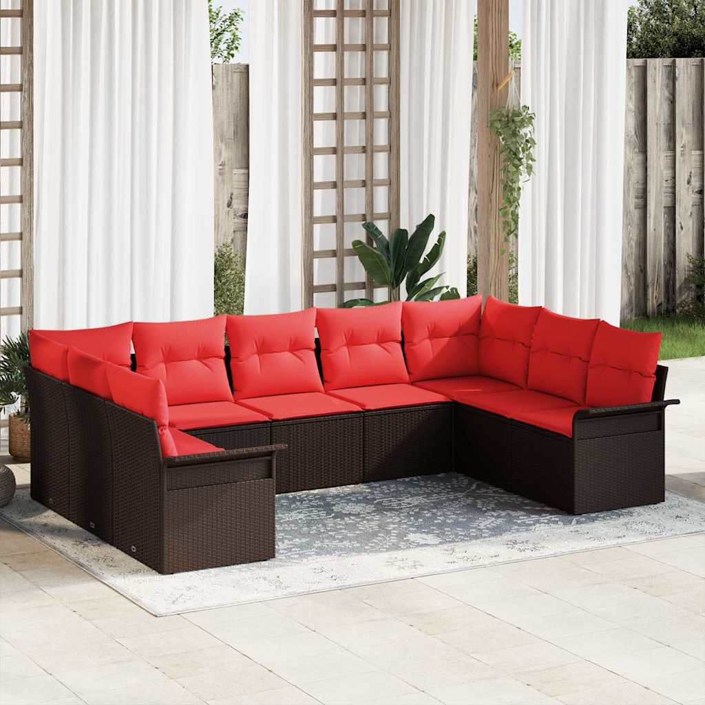 Tuin Sofa Set met kussen 9 pcs Bruin poly rattan is nu te koop bij PeponiXL, paradijselijk wonen!