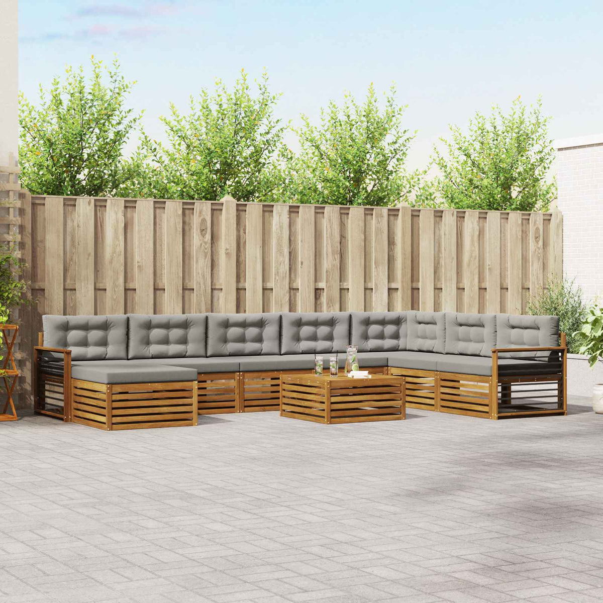 Buiten bankenset met kussen 9 pcs Natuurlijk en Lichtgrijs is nu te koop bij PeponiXL, paradijselijk wonen!