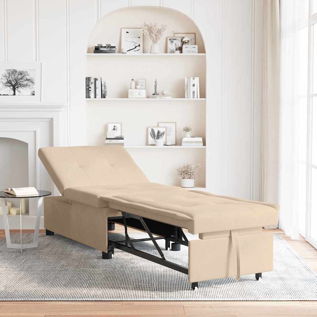 Uittrekbare Slaapbank Crème 194 x 67 x 82 cm Microvezel is nu te koop bij PeponiXL, paradijselijk wonen!