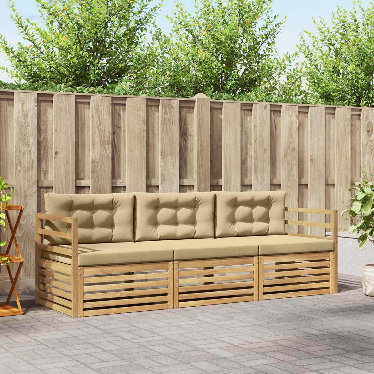 Buiten bankenset met kussen 3 pcs Wit en Beige Polyester is nu te koop bij PeponiXL, paradijselijk wonen!
