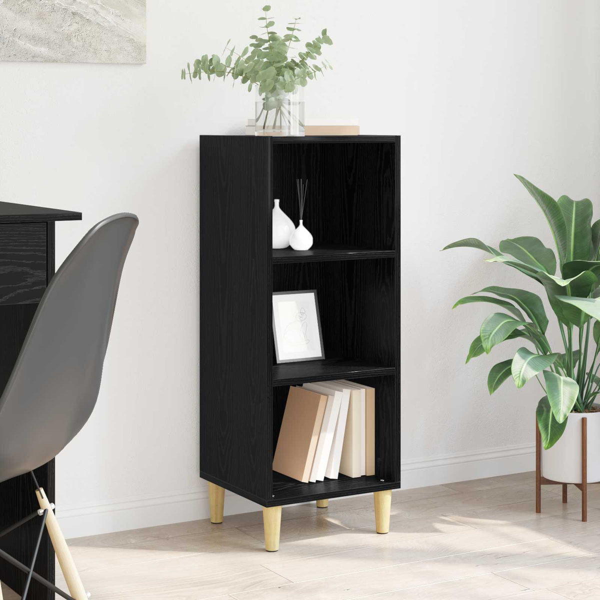 Dressoir Zwart Eiken 34,5 x 32,5 x 90 cm Bewerkt hout is nu te koop bij PeponiXL, paradijselijk wonen!