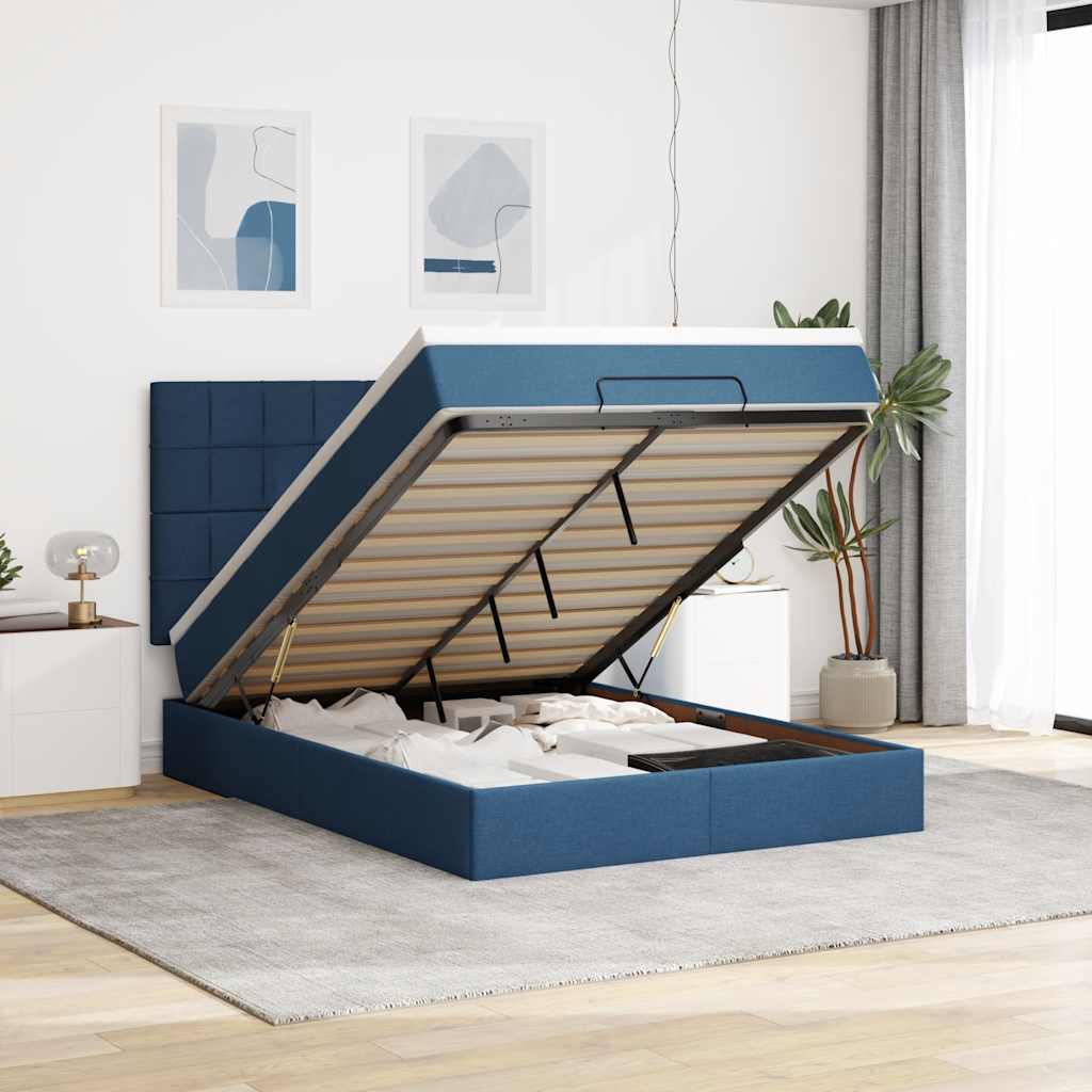 Ottoman bed met matras 140x200cm stof blauw is nu te koop bij PeponiXL, paradijselijk wonen!
