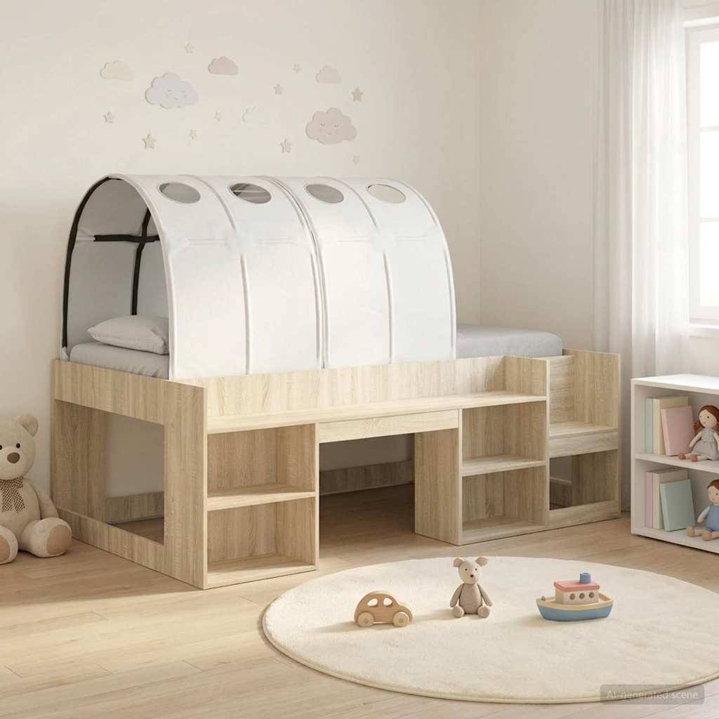 Hoge Bedframe voor Kinderen met Opslag 3 st Sonoma eiken en wit is nu te koop bij PeponiXL, paradijselijk wonen!