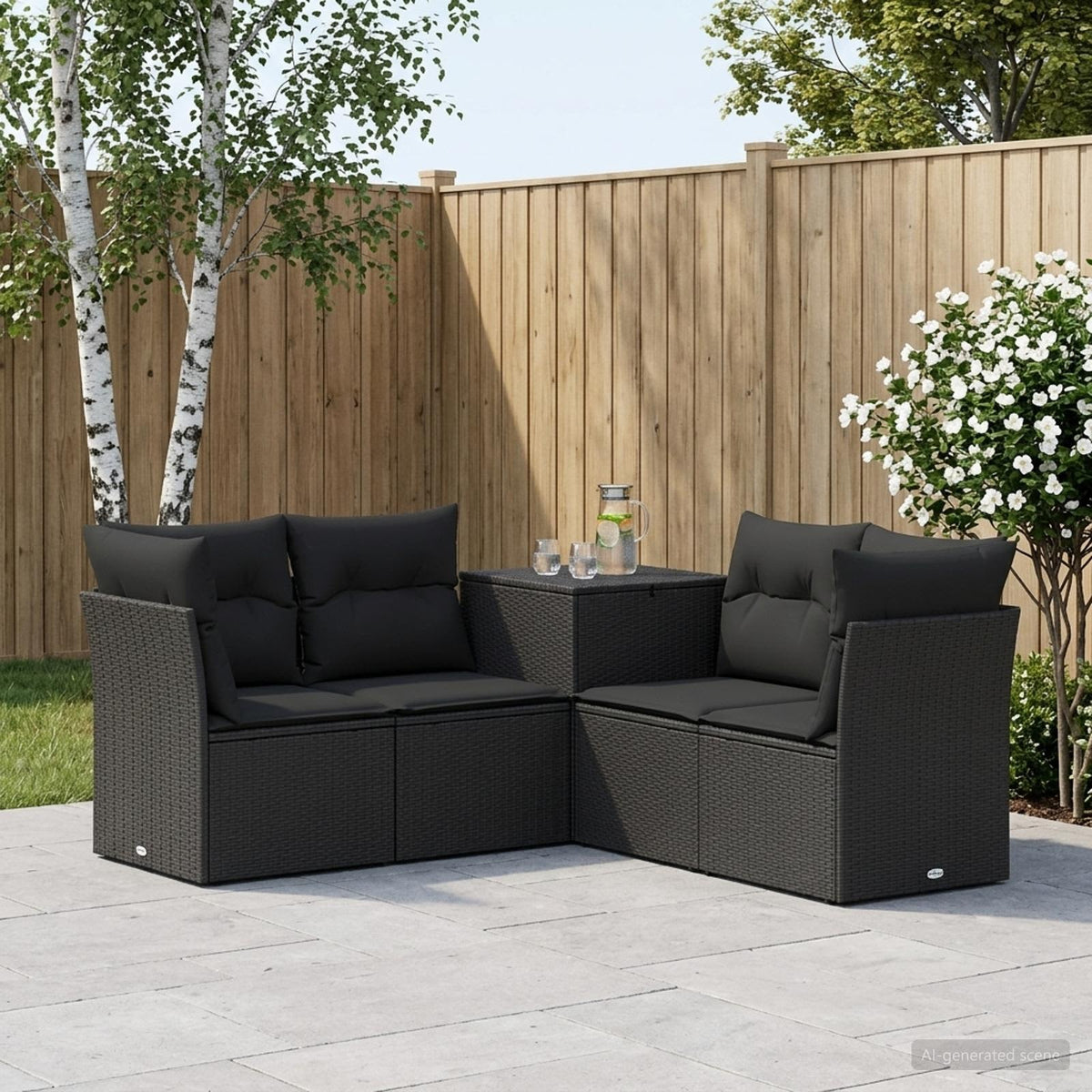 Bankstel 5 st Zwart Poly Rattan en Staal is nu te koop bij PeponiXL, paradijselijk wonen!