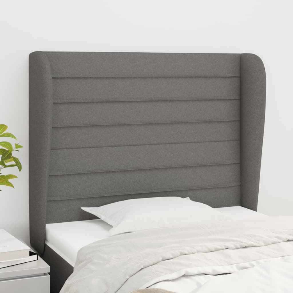 Hoofdbord met randen 93x23x118/128 cm stof donkergrijs is nu te koop bij PeponiXL, paradijselijk wonen!