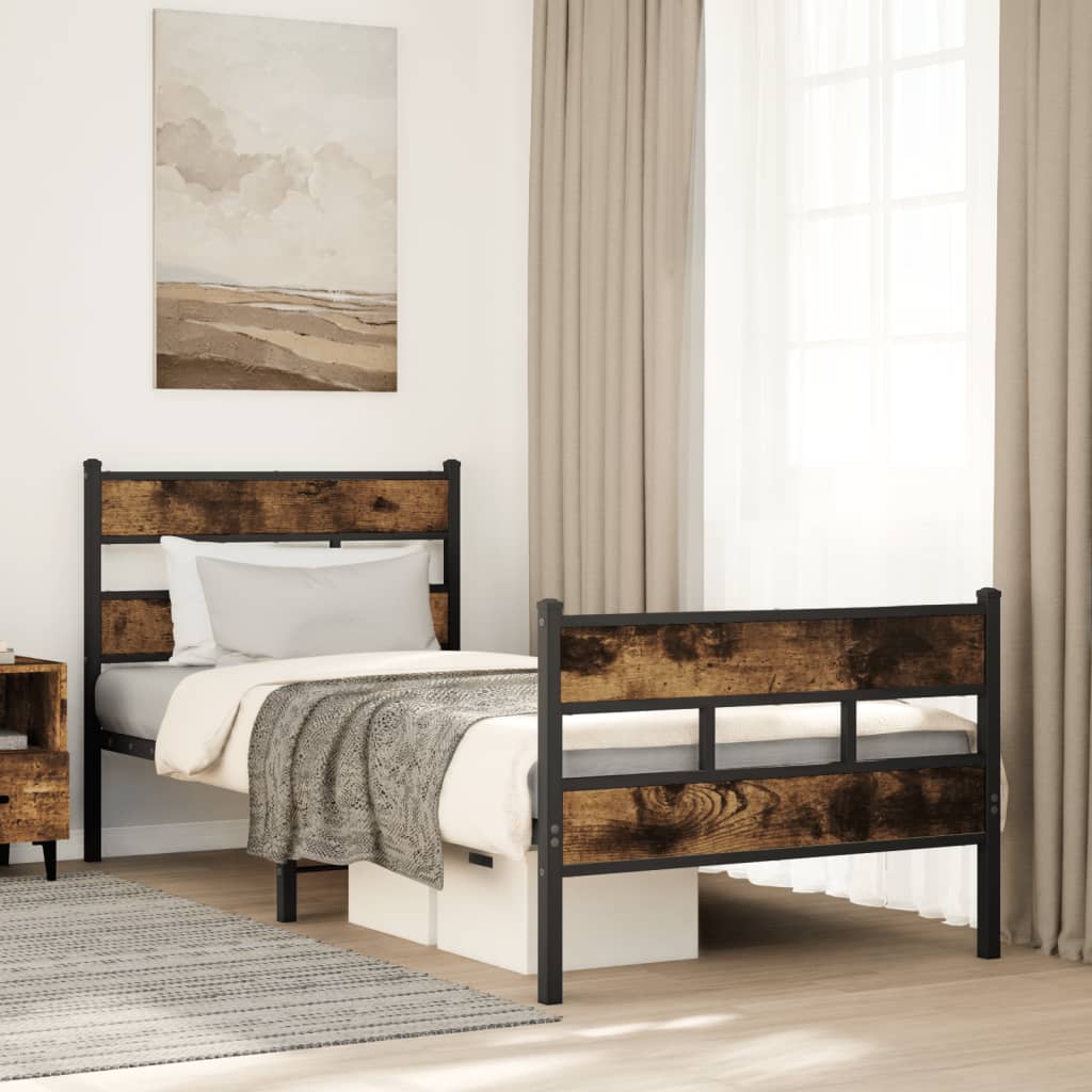 Bedframe zonder matras metaal gerookt eikenkleurig 75x190 cm is nu te koop bij PeponiXL, paradijselijk wonen!
