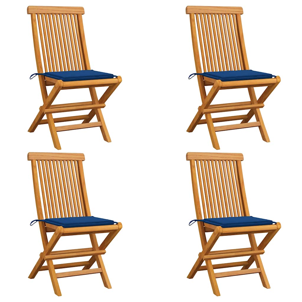 Tuinstoelen 4 st met koningsblauwe kussens massief teakhout is nu te koop bij PeponiXL, paradijselijk wonen!