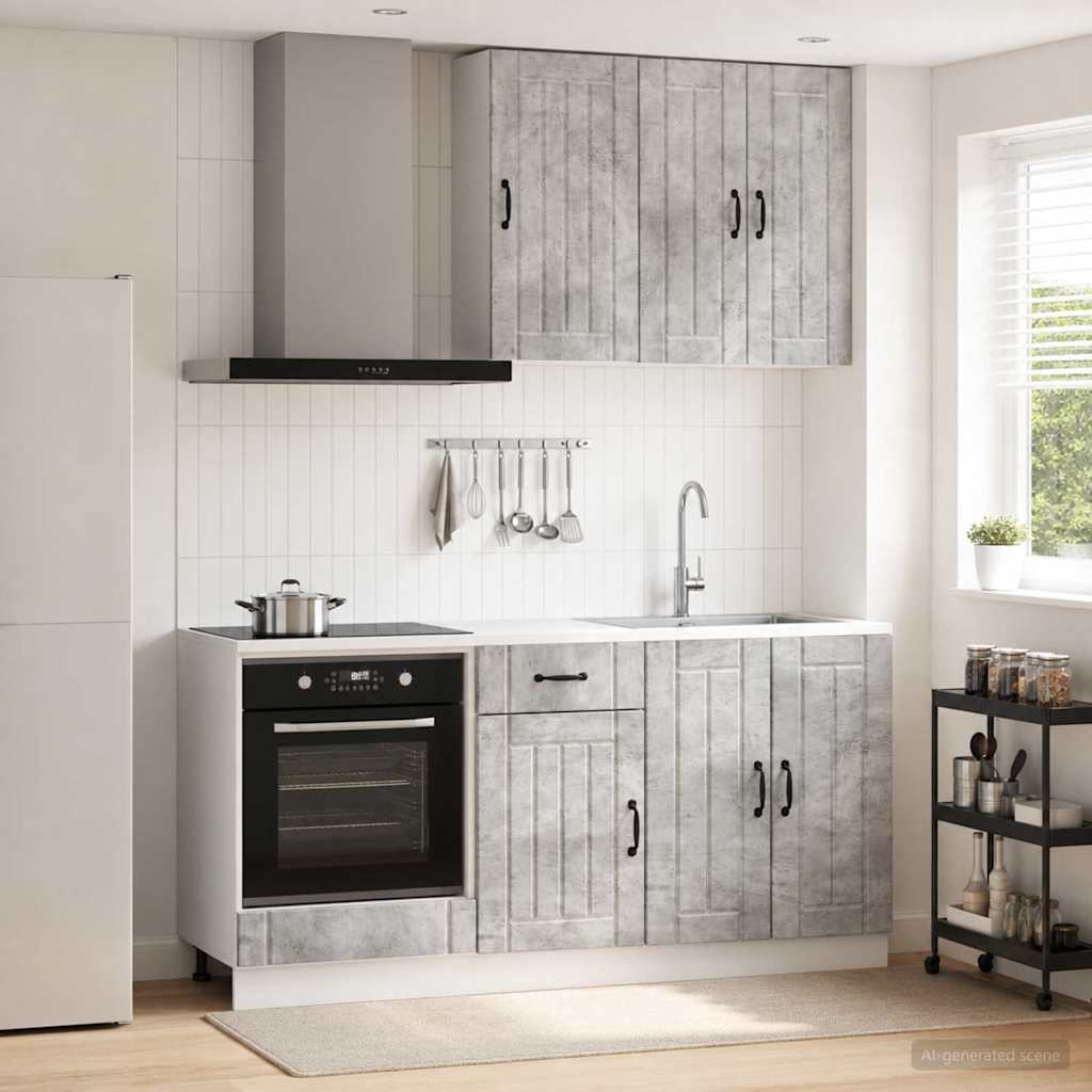 Keukenblok LUCCA 5 pcs Betongrijs Bewerkt hout is nu te koop bij PeponiXL, paradijselijk wonen!