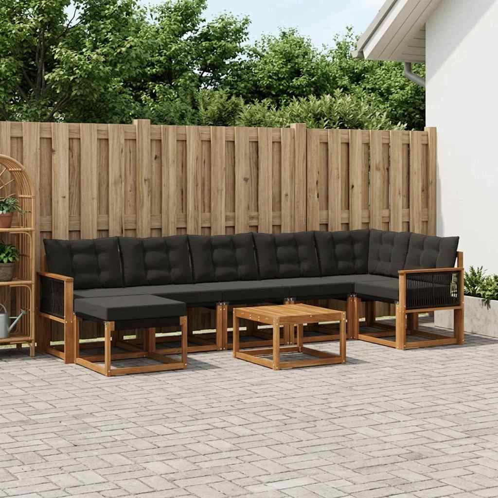 Buiten bankenset met kussen 8 pcs Naturel en Zwart is nu te koop bij PeponiXL, paradijselijk wonen!
