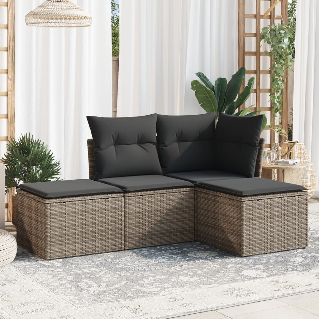 4-delige Loungeset met kussens poly rattan grijs is nu te koop bij PeponiXL, paradijselijk wonen!