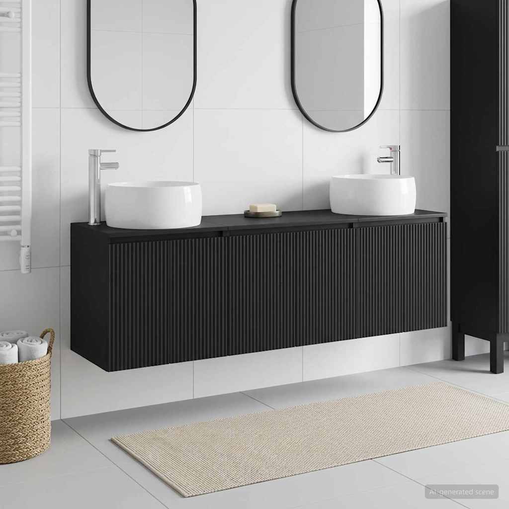 Badkamerkastenset 3 st Zwart 49,5 x 44,5 x 66 cm Bewerkt hout is nu te koop bij PeponiXL, paradijselijk wonen!