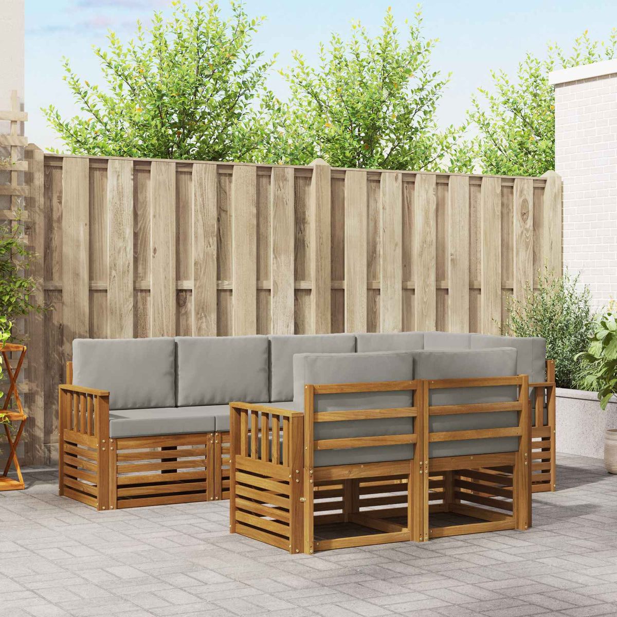 Hoekbank Set met kussen 7 pcs Natuurlijk en Lichtgrijs is nu te koop bij PeponiXL, paradijselijk wonen!