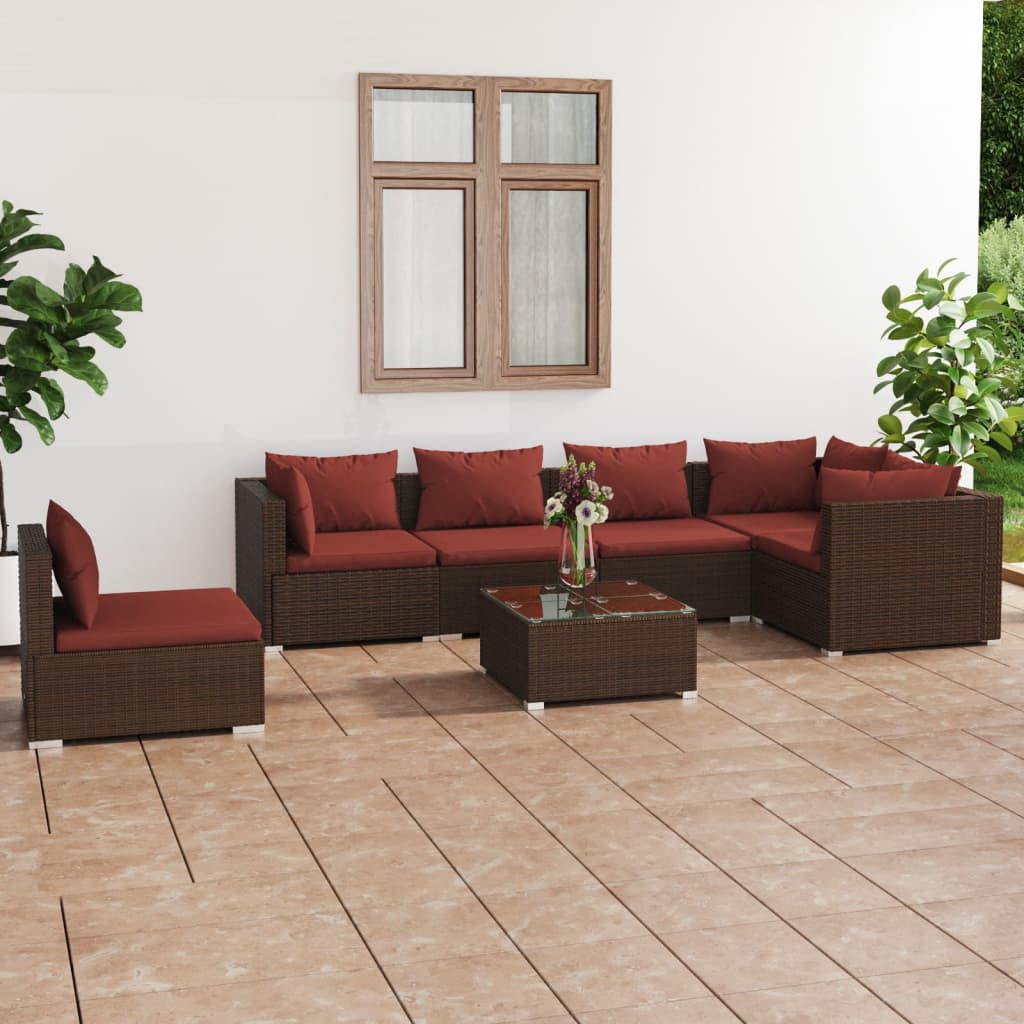 7-delige Loungeset met kussens poly rattan bruin is nu te koop bij PeponiXL, paradijselijk wonen!