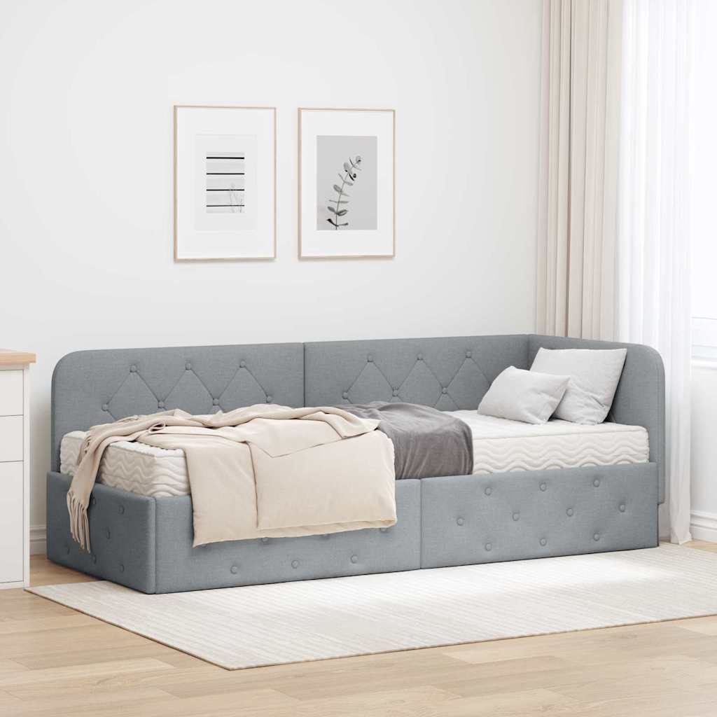 Hoekbedframe Lichtgrijs 80 x 200 cm Stof is nu te koop bij PeponiXL, paradijselijk wonen!
