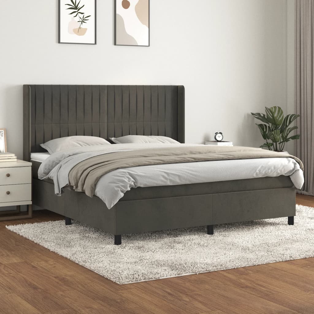 Boxspring met matras fluweel donkergrijs 160x200 cm is nu te koop bij PeponiXL, paradijselijk wonen!