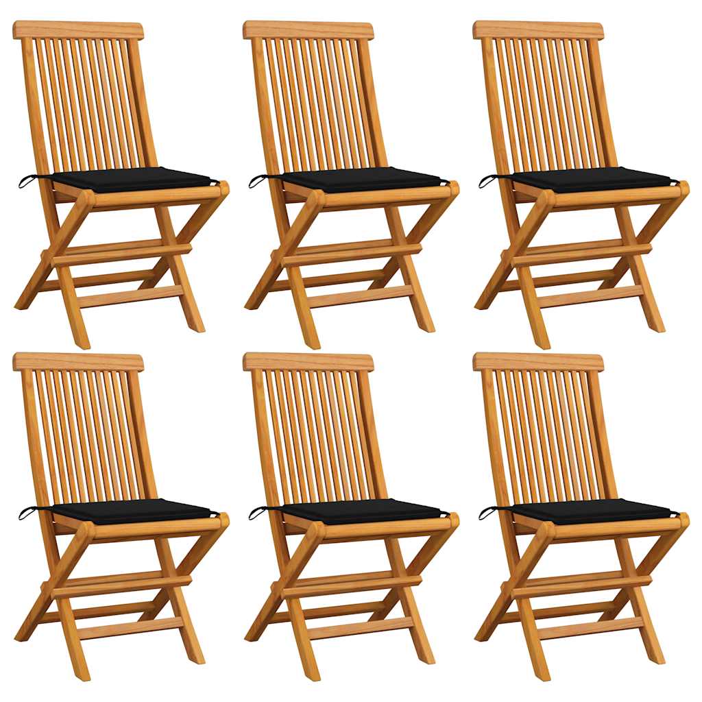 Tuinstoelen 6 st met zwarte kussens massief teakhout is nu te koop bij PeponiXL, paradijselijk wonen!