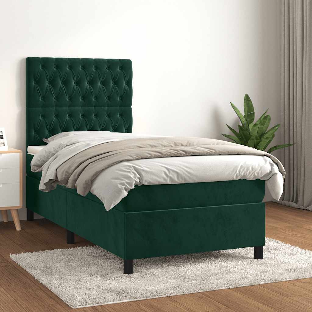Boxspring met matras fluweel donkergroen 90x190 cm is nu te koop bij PeponiXL, paradijselijk wonen!