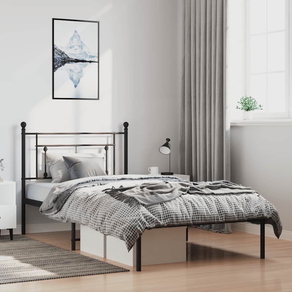 Bedframe met hoofdbord metaal zwart 100x200 cm is nu te koop bij PeponiXL, paradijselijk wonen!