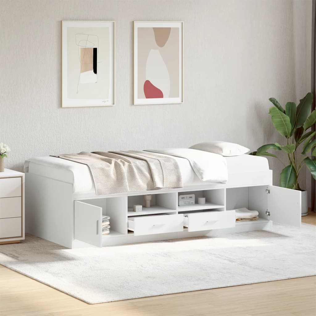 Slaapbank met lades zonder matras 90x190 cm wit is nu te koop bij PeponiXL, paradijselijk wonen!