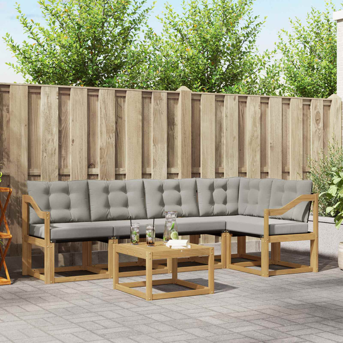Buiten bankenset met kussen 6 pcs Wit en Lichtgrijs is nu te koop bij PeponiXL, paradijselijk wonen!