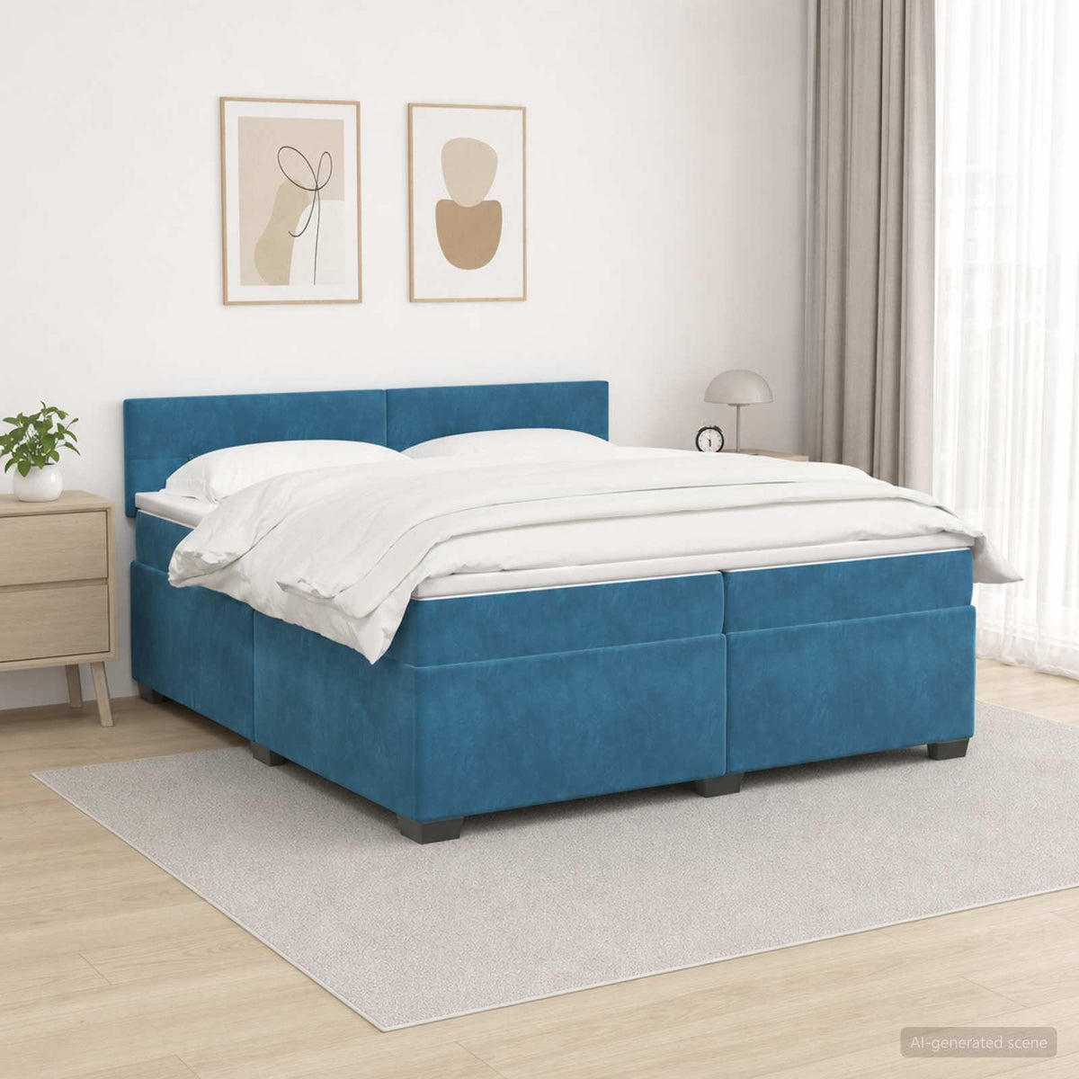 Boxspring Bed met Matras en LED Blauw 200 x 200 cm fluweel is nu te koop bij PeponiXL, paradijselijk wonen!