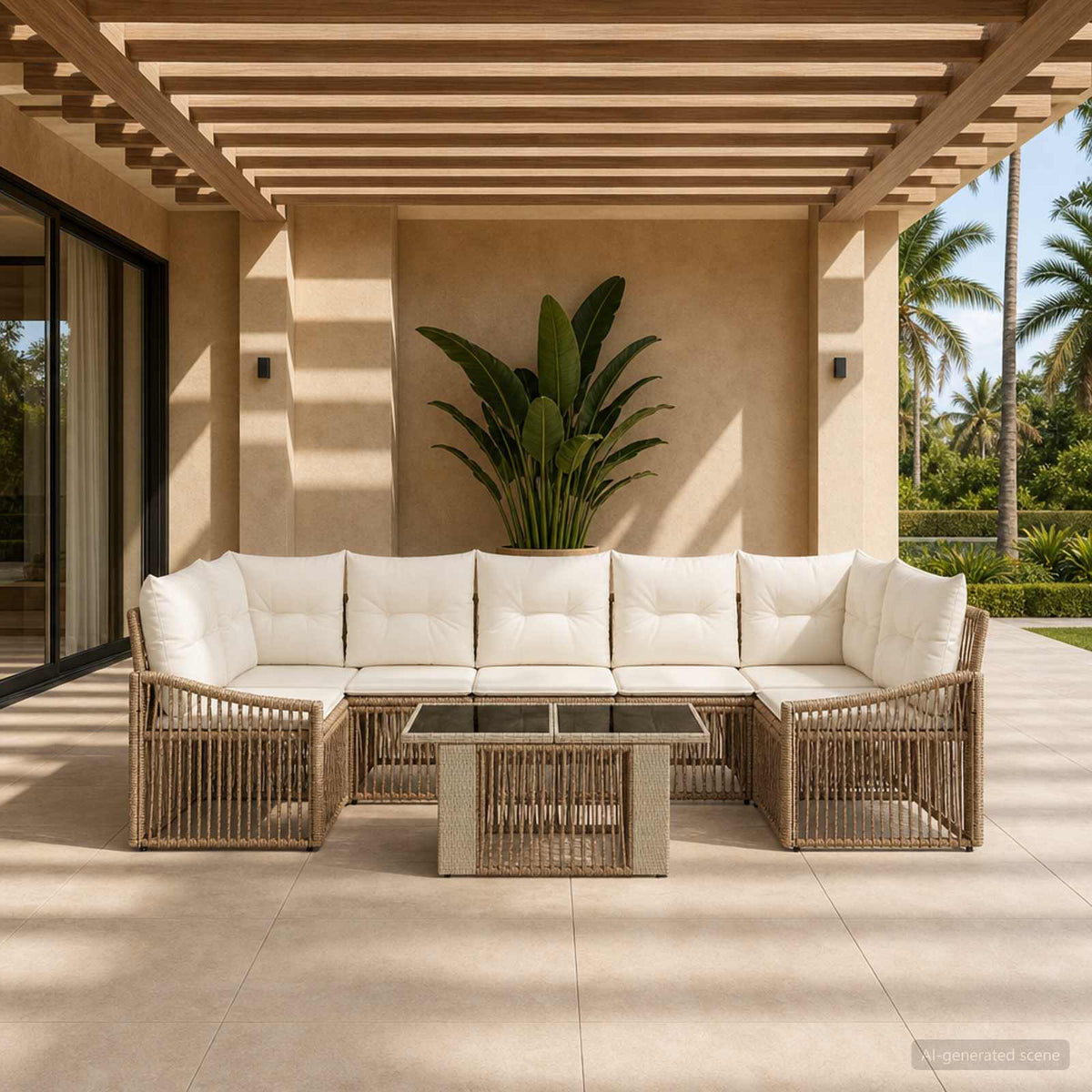 Tuinbankenset 8 st Beige en Crème Wit poly rattan is nu te koop bij PeponiXL, paradijselijk wonen!