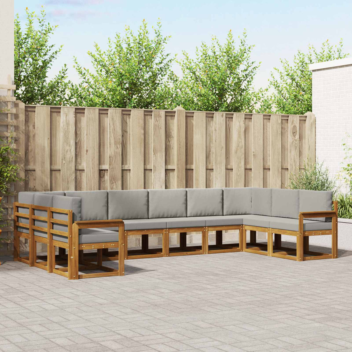 Buiten bankenset met kussen 10 pcs Natuurlijk en Lichtgrijs is nu te koop bij PeponiXL, paradijselijk wonen!