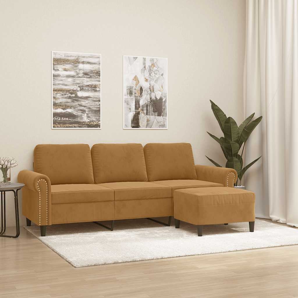 Driezitsbank met voetenbank 180 cm fluweel bruin is nu te koop bij PeponiXL, paradijselijk wonen!