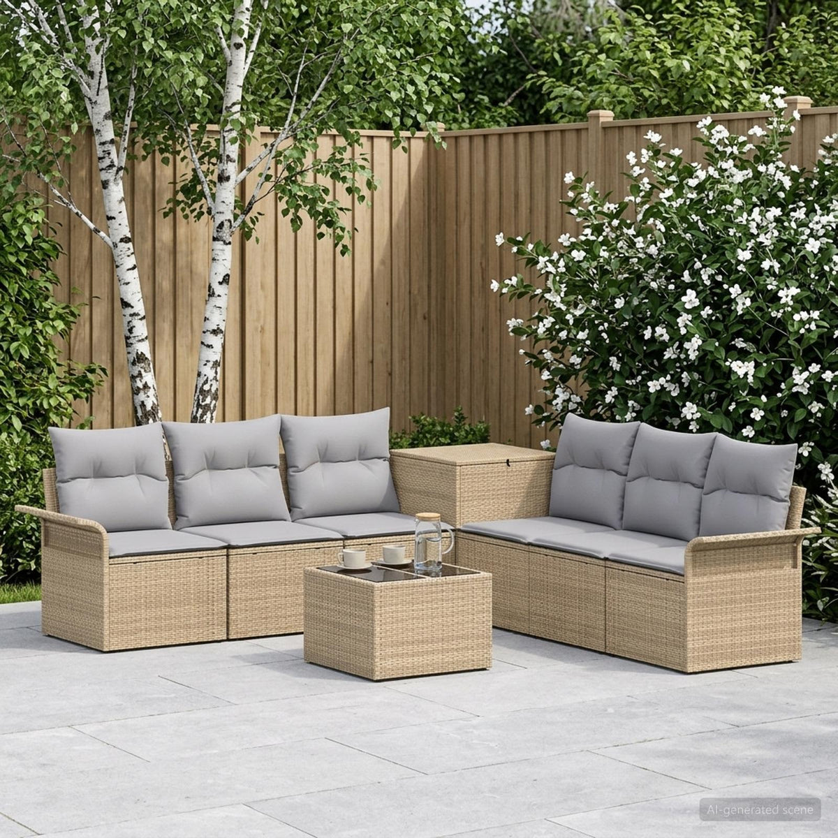 Bankstel 8 st Beige en Licht Grijs Poly Rattan en Staal is nu te koop bij PeponiXL, paradijselijk wonen!