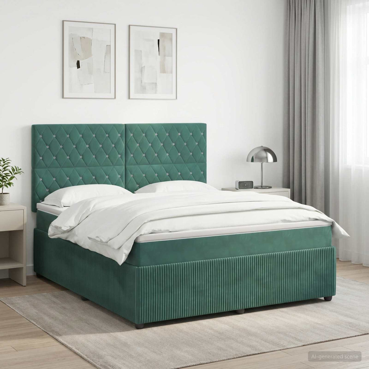 Boxspringbed met matras Donkergroen 140 x 200 cm Fluweel is nu te koop bij PeponiXL, paradijselijk wonen!