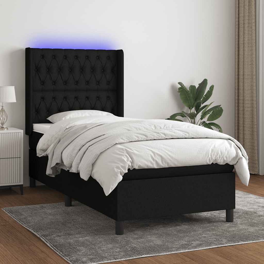 Boxspring met matras en LED stof zwart 80x200 cm is nu te koop bij PeponiXL, paradijselijk wonen!