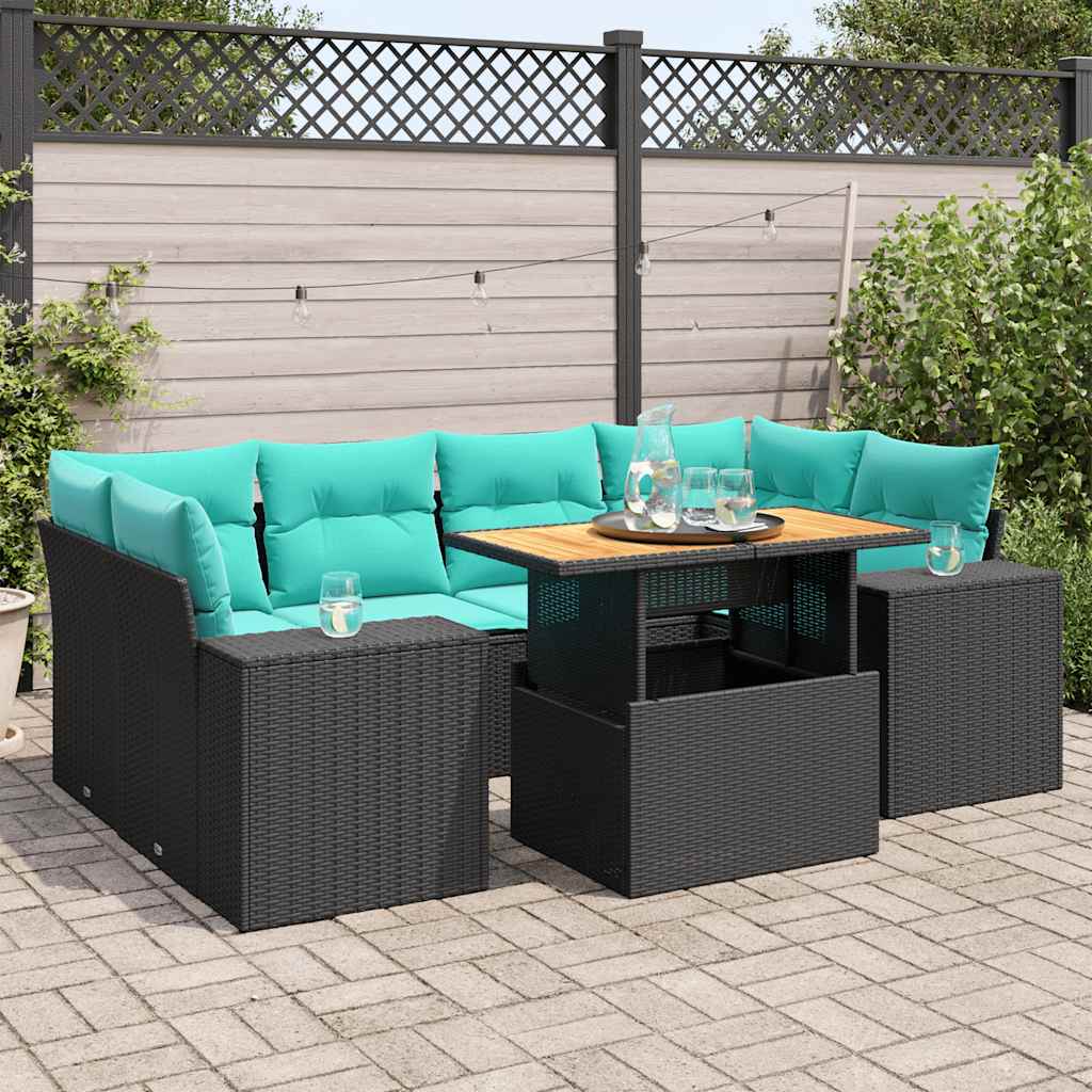 7-delige Loungeset met kussens poly rattan zwart is nu te koop bij PeponiXL, paradijselijk wonen!