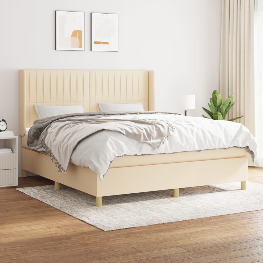 Boxspring met matras stof crèmekleurig 160x200 cm is nu te koop bij PeponiXL, paradijselijk wonen!