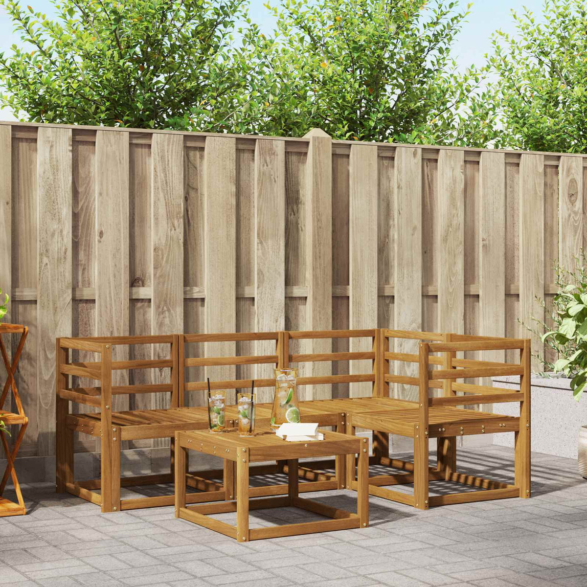 Buiten bankenset 5 pcs Naturel Massief Acaciahout is nu te koop bij PeponiXL, paradijselijk wonen!