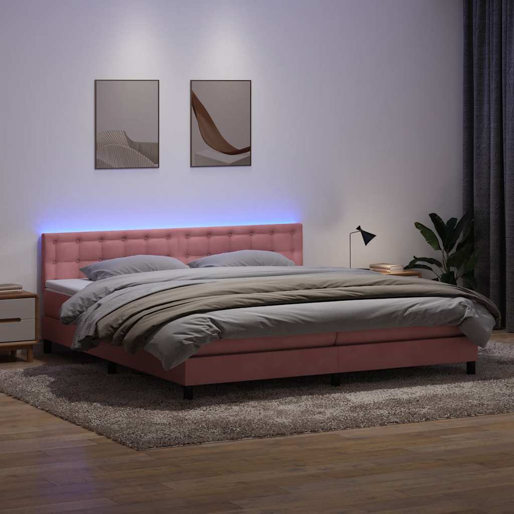 Boxspring met matras en LED fluweel roze 180x210 cm is nu te koop bij PeponiXL, paradijselijk wonen!