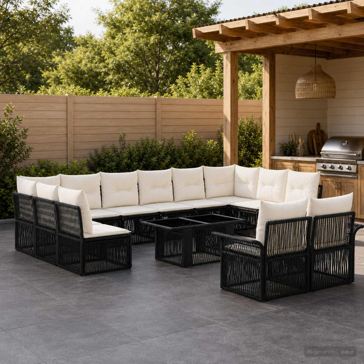 Tuinbankenset 13 st Zwart en Cream Wit poly rattan is nu te koop bij PeponiXL, paradijselijk wonen!