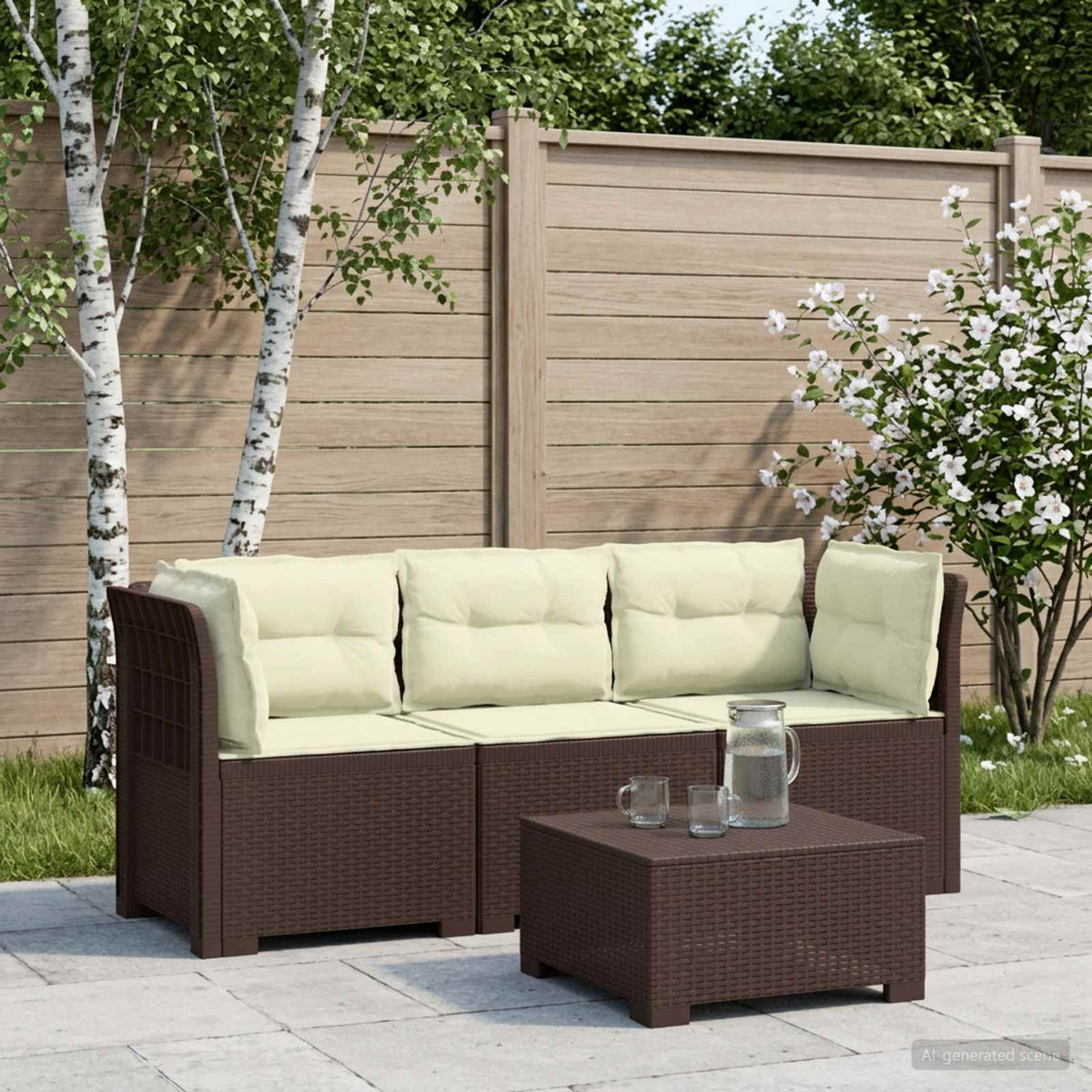 3-zits tuinbank met kussens in rattanlook PP Bruin is nu te koop bij PeponiXL, paradijselijk wonen!