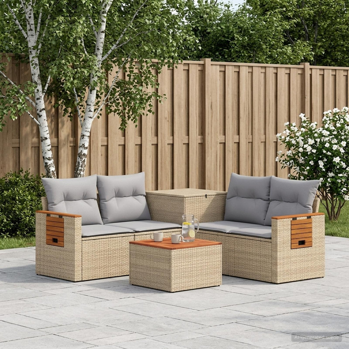 Bankstel 6 st Beige en Licht Grijs Poly Rattan en Staal is nu te koop bij PeponiXL, paradijselijk wonen!