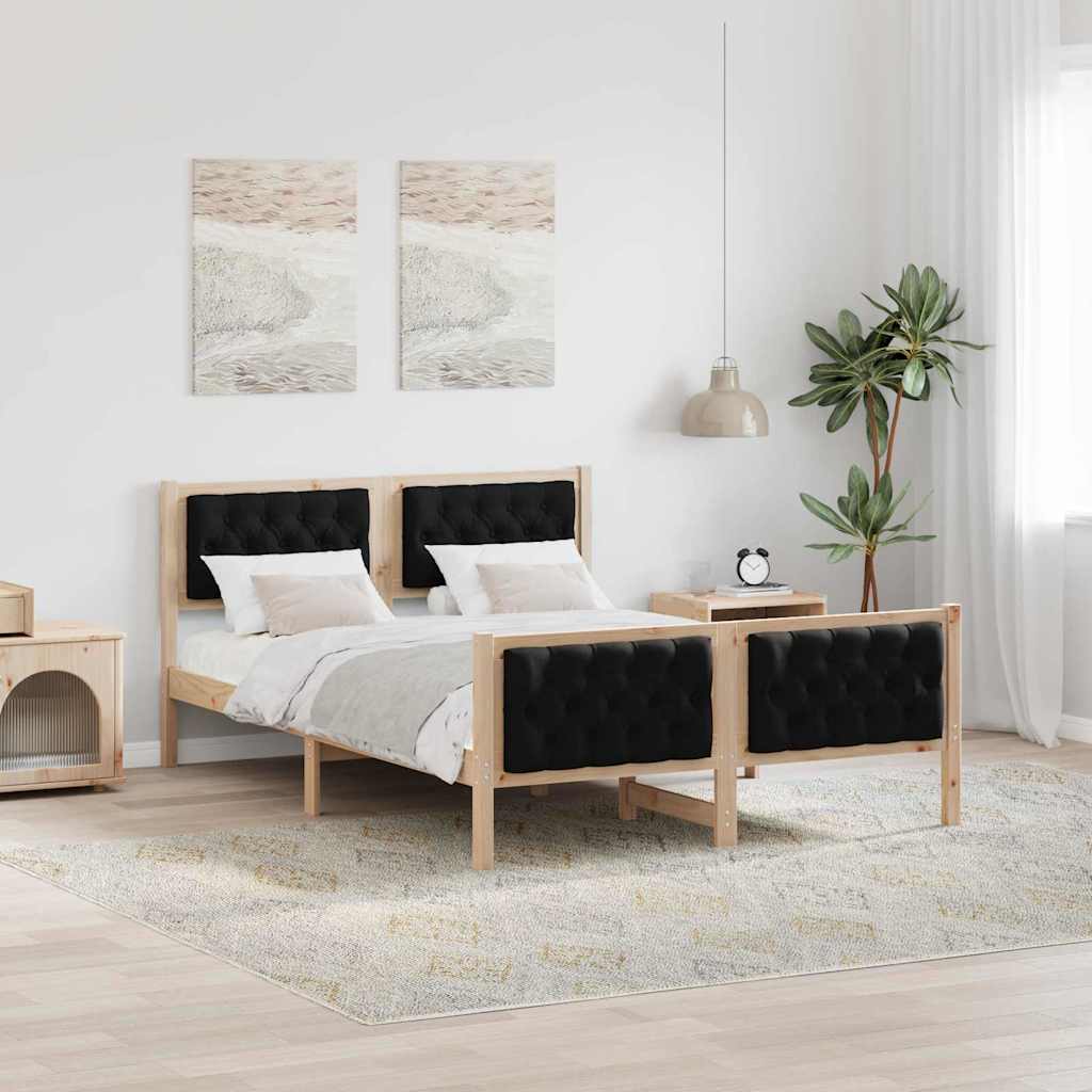 Bedframe met hoofdeinde Zwart 140 x 190 cm Massief grenenhout is nu te koop bij PeponiXL, paradijselijk wonen!