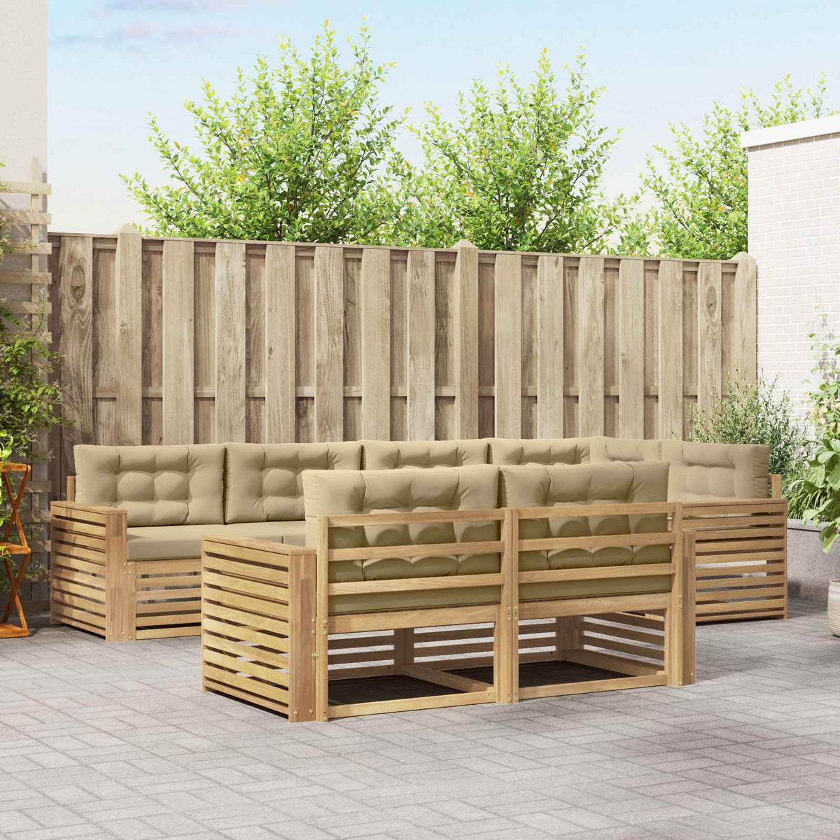 Buiten bankenset 7 pcs Wit en Beige 331 x 172,5 x 73 cm is nu te koop bij PeponiXL, paradijselijk wonen!