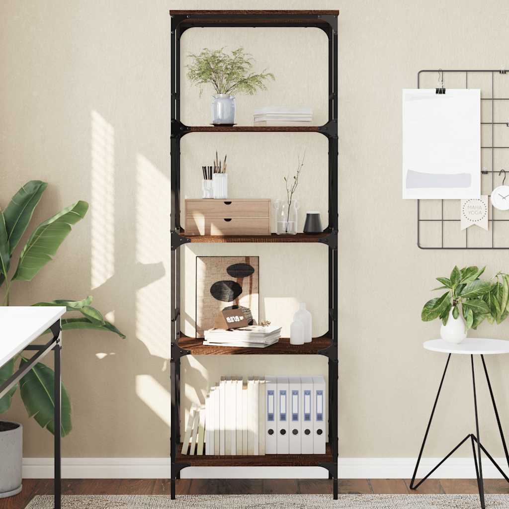 Boekenkast 5-laags 59x35x171 cm bewerkt hout bruin eikenkleur is nu te koop bij PeponiXL, paradijselijk wonen!