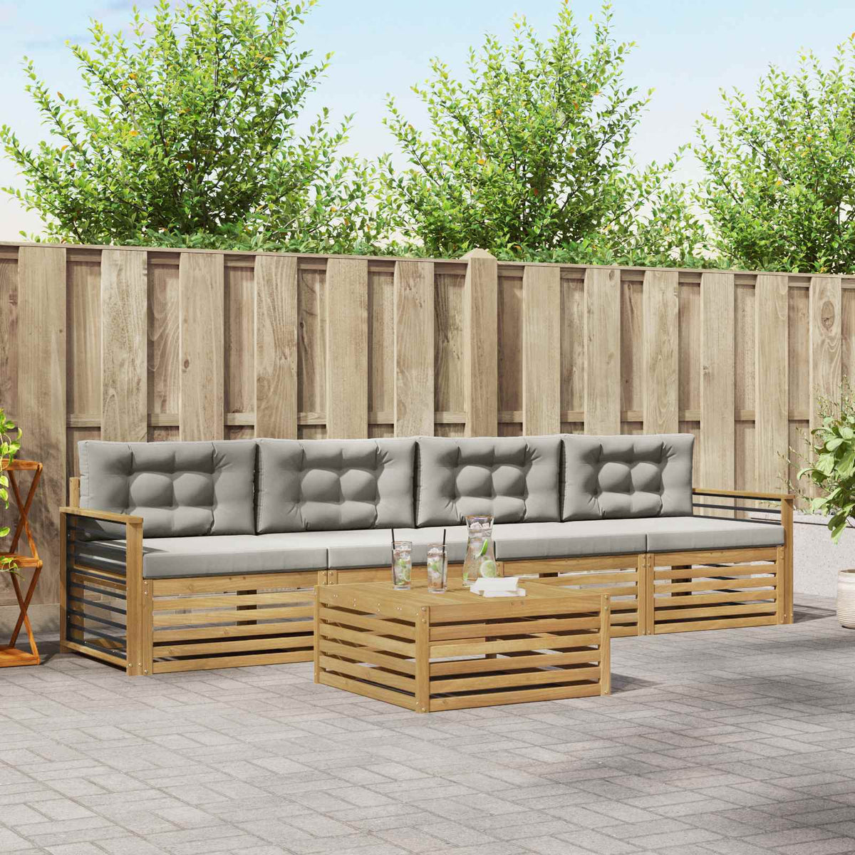 Buiten bankenset 5 pcs Wit en Lichtgrijs Massief Acaciahout is nu te koop bij PeponiXL, paradijselijk wonen!