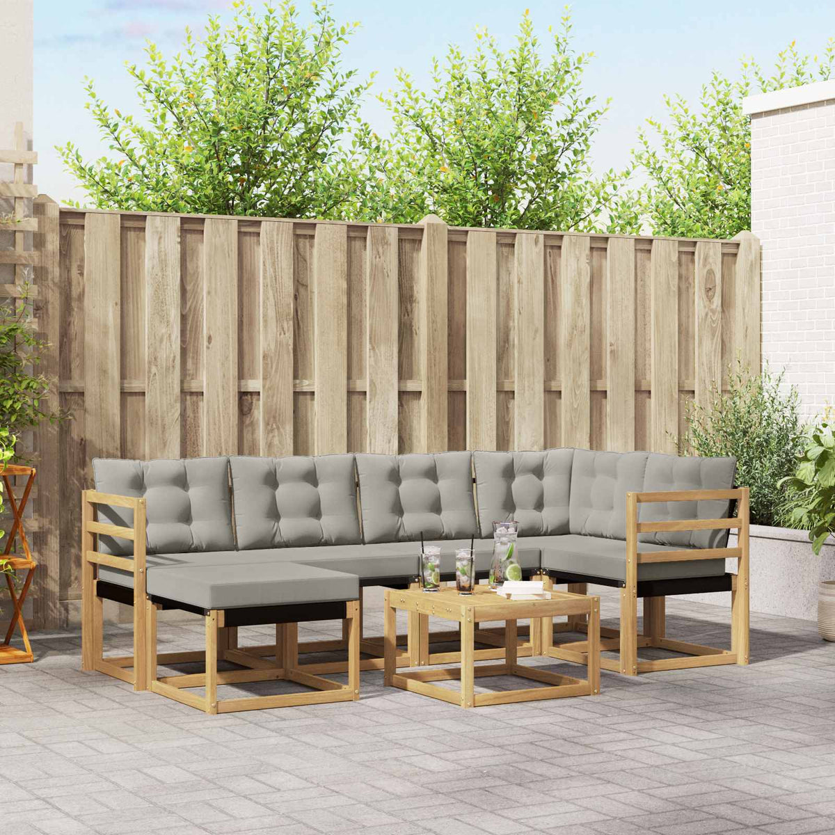 Buiten bankenset met kussen 7 pcs Wit en Lichtgrijs is nu te koop bij PeponiXL, paradijselijk wonen!